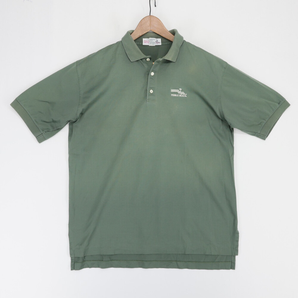 Vintage Izod Club Polo Shirt Mens L Green Pebble Beach Golf Links Short Sleeve